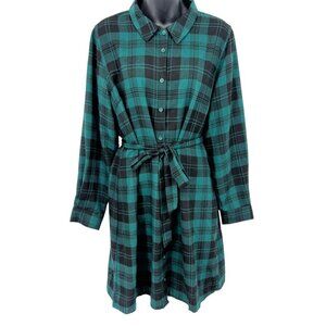 Lucky Brand Pacific Plaid Belt Shirt Dress Extra Large L Green Long Sleeve New